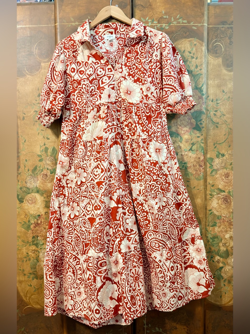 Umgee Red & White Floral Tiered Maxi Dress